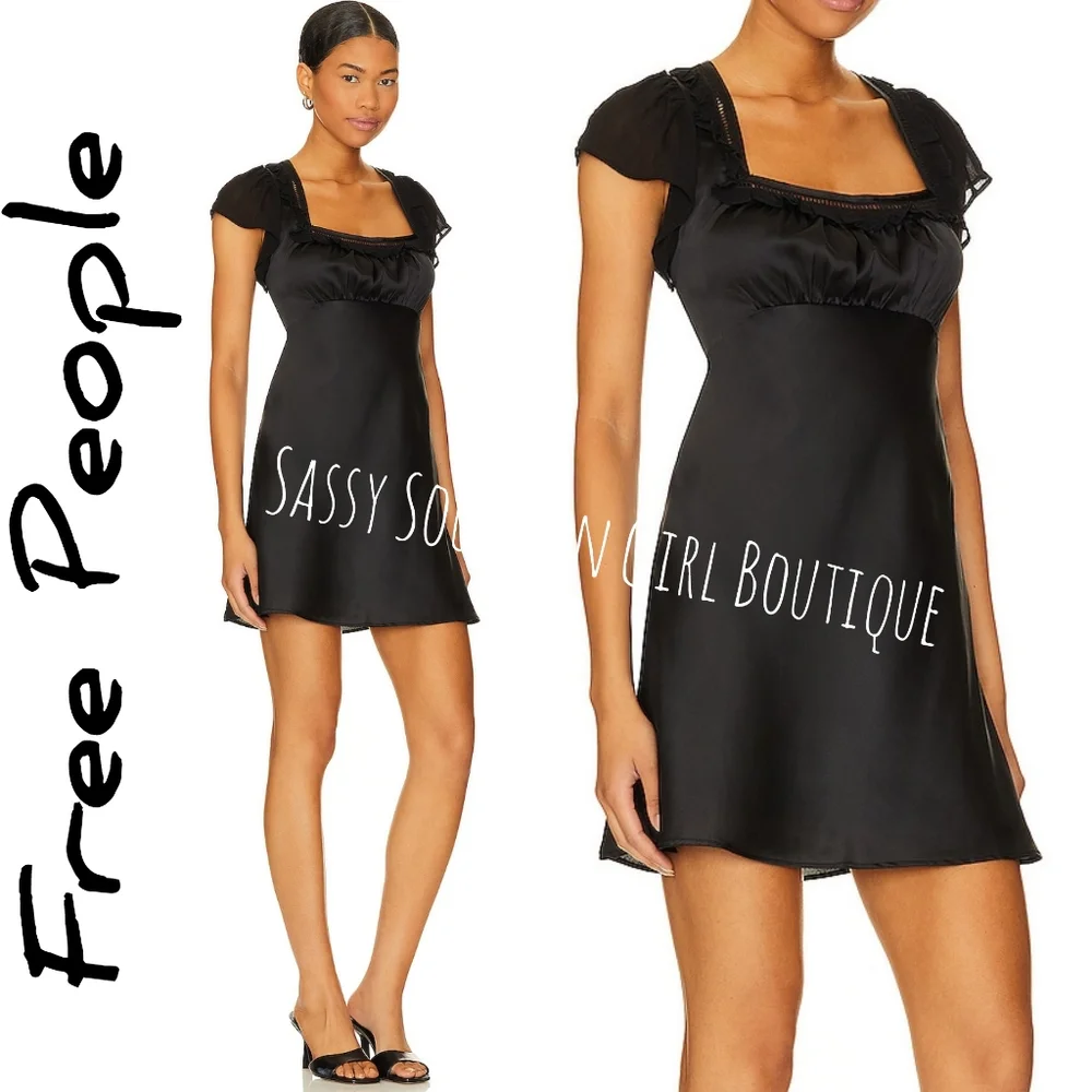 🆕⭐Free People black satin baby mini dress